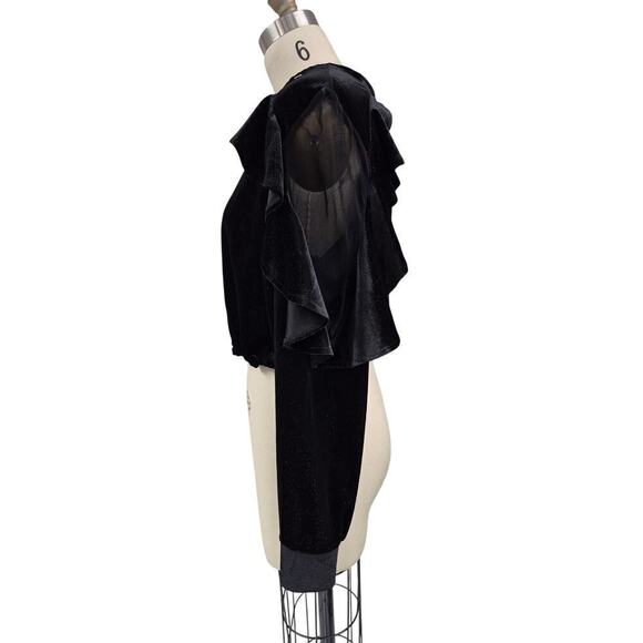 Roberta Biagi Italy ItBlack Velvet shimmer Poly blend LS Middy Top  Sz M - Picture 2 of 7
